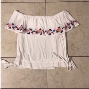 White Off-Shoulder Top with Floral Embroidery